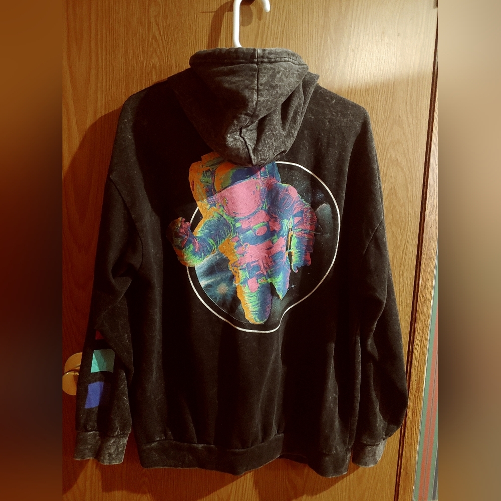 Black NASA Hoodie with Vintage Washed Look XL